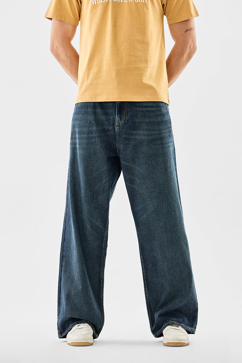 Men's Light Blue Wide-Leg Denim Jeans